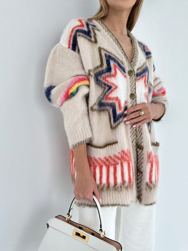 Women's Star Motif Knit Cardigan with Fringe - photo 4