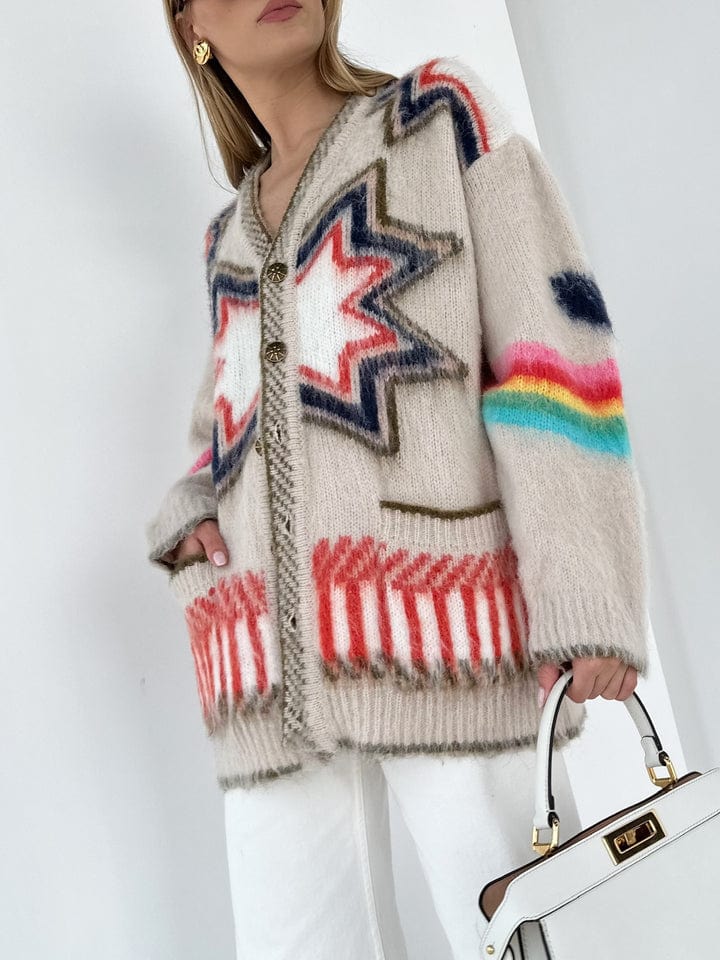 Women's Star Motif Knit Cardigan with Fringe - photo 5