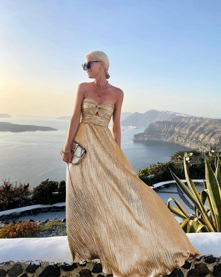 Women's Strapless Flowing Maxi Dress with a Fluid Drape