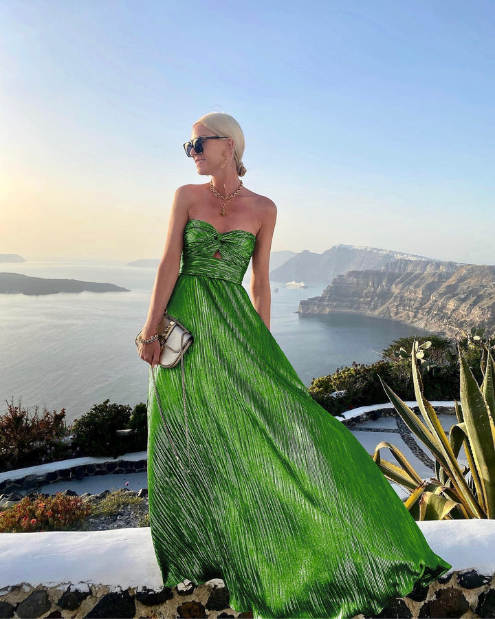 Women's Strapless Flowing Maxi Dress with a Fluid Drape