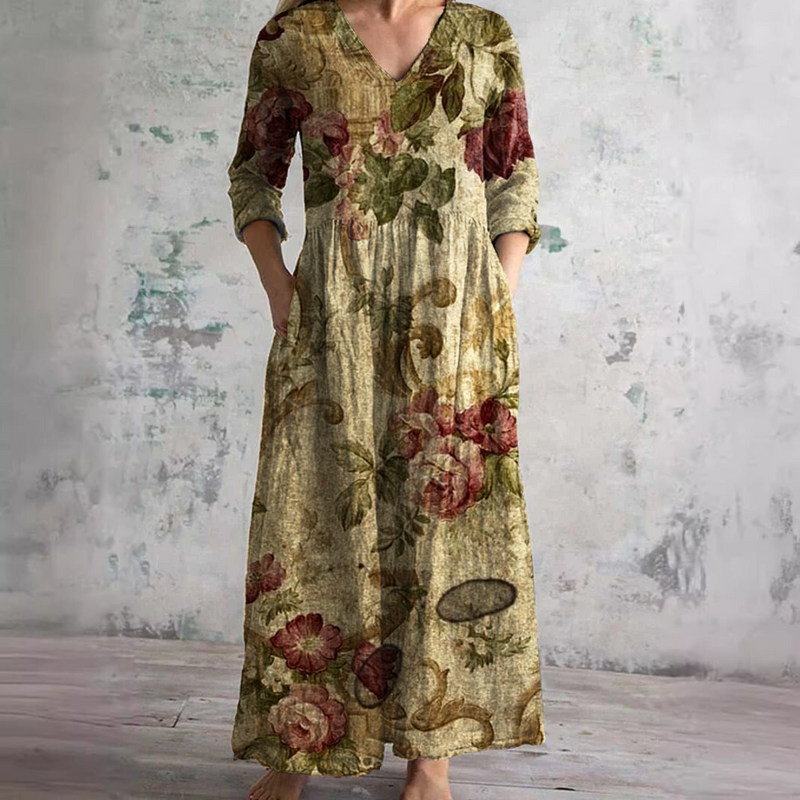 Women's Tapestry Floral Maxi Dress with V Neck - photo 1