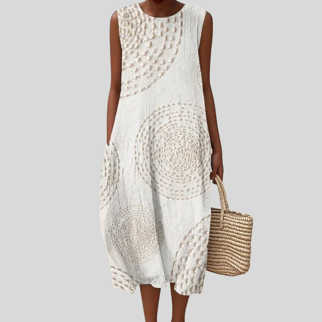 Women's Textured Print Midi Dress with Pockets - photo 1