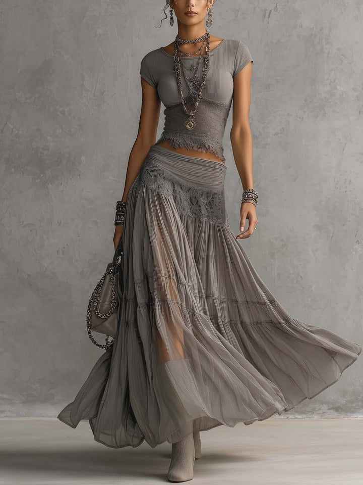 Women's Tiered Ruffle Maxi Skirt and Top Set - photo 1