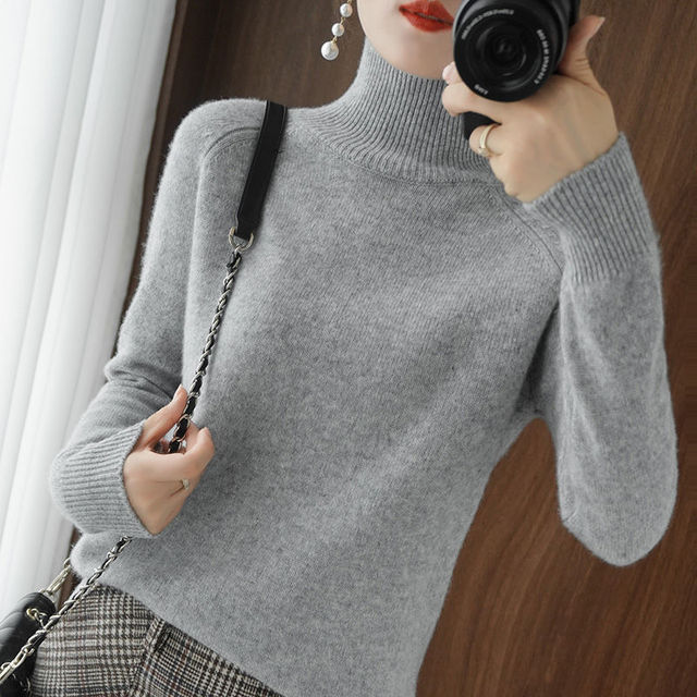 Women's Turtleneck Knit Jumper with Long Sleeves - photo 7