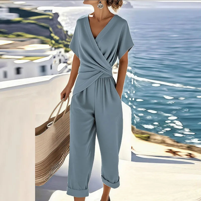 Women's Twist Front Top and Cropped Trouser Set - photo 2