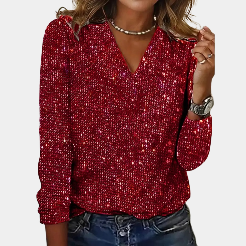 Women's V Neck Blouse with Long Sleeves - photo 1