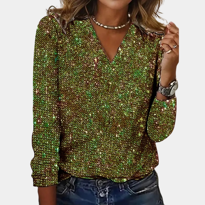 Women's V Neck Blouse with Long Sleeves - photo 2