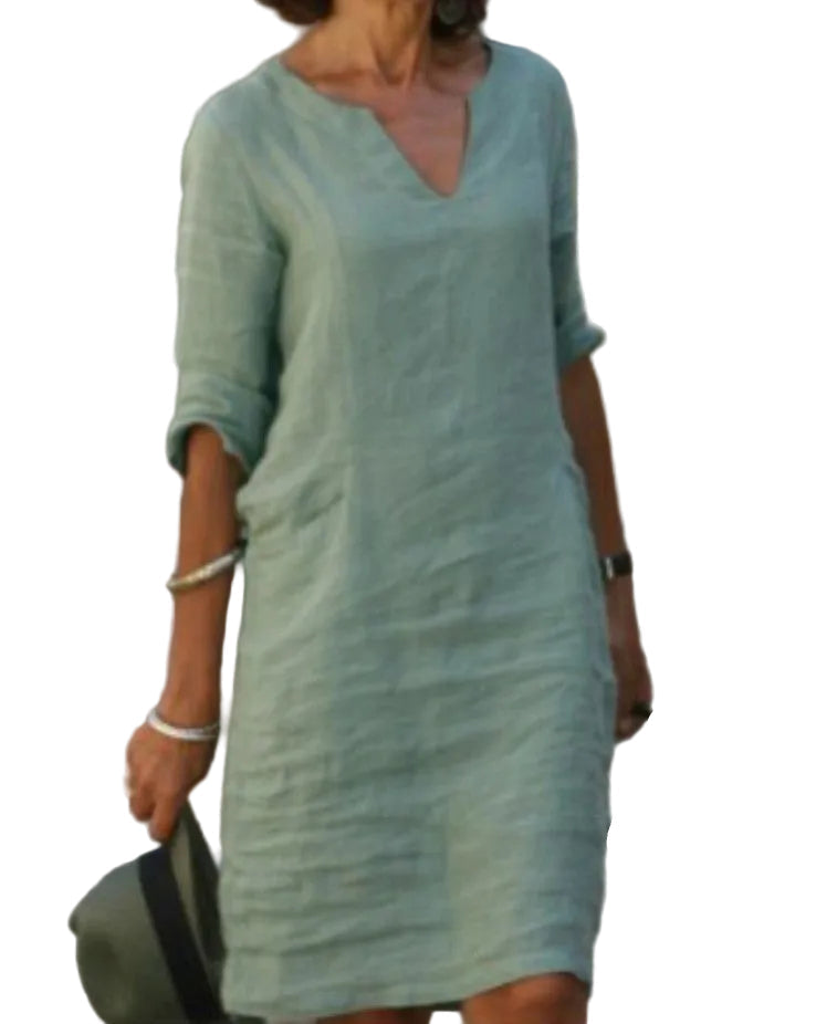 Women's V Neck Midi Dress with Three Quarter Sleeves - photo 1