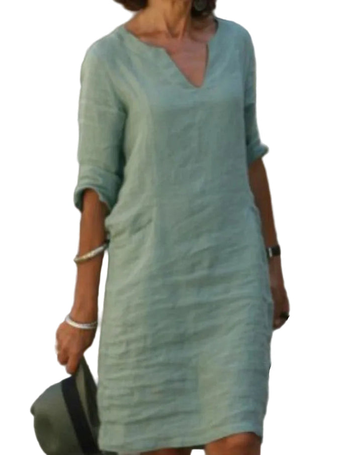 Women's V Neck Midi Dress with Three Quarter Sleeves - photo 1