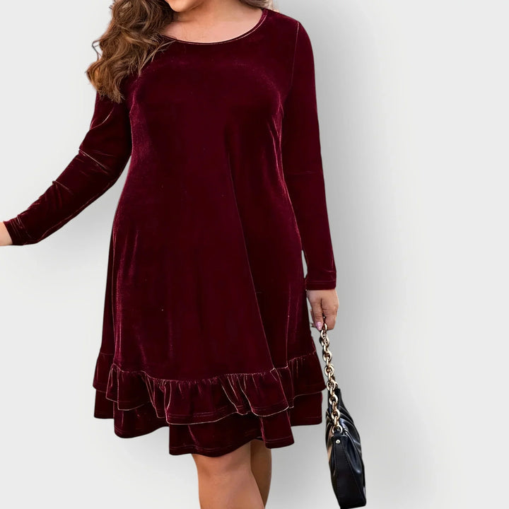 Women's Velvet Midi Dress with Ruffled Hem