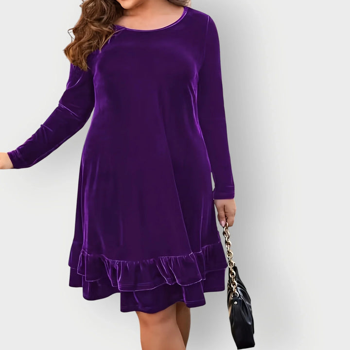 Women's Velvet Midi Dress with Ruffled Hem