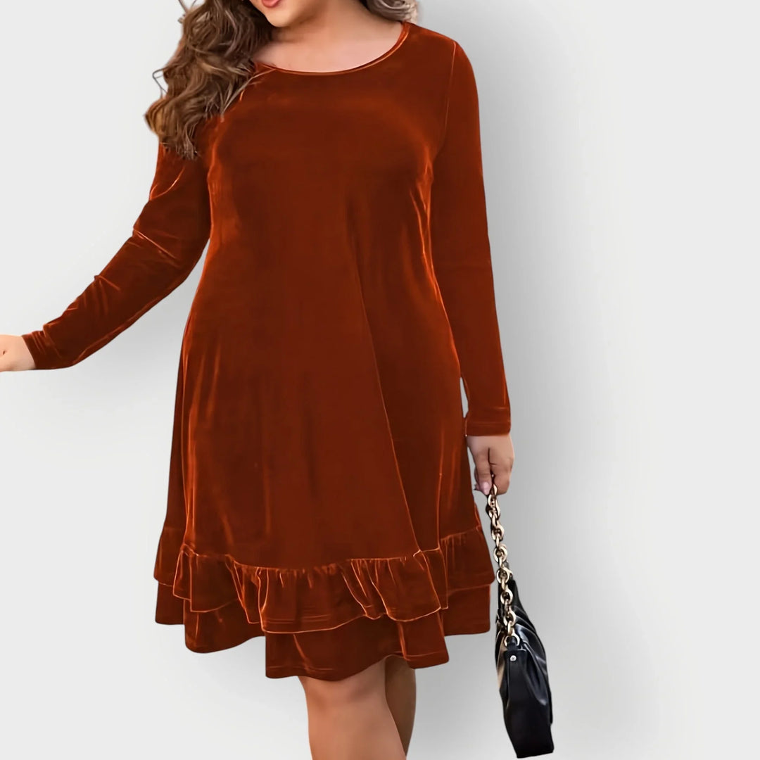 Women's Velvet Midi Dress with Ruffled Hem