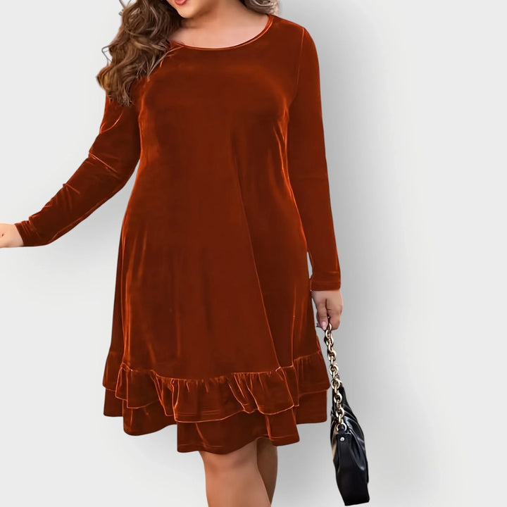 Women's Velvet Midi Dress with Ruffled Hem