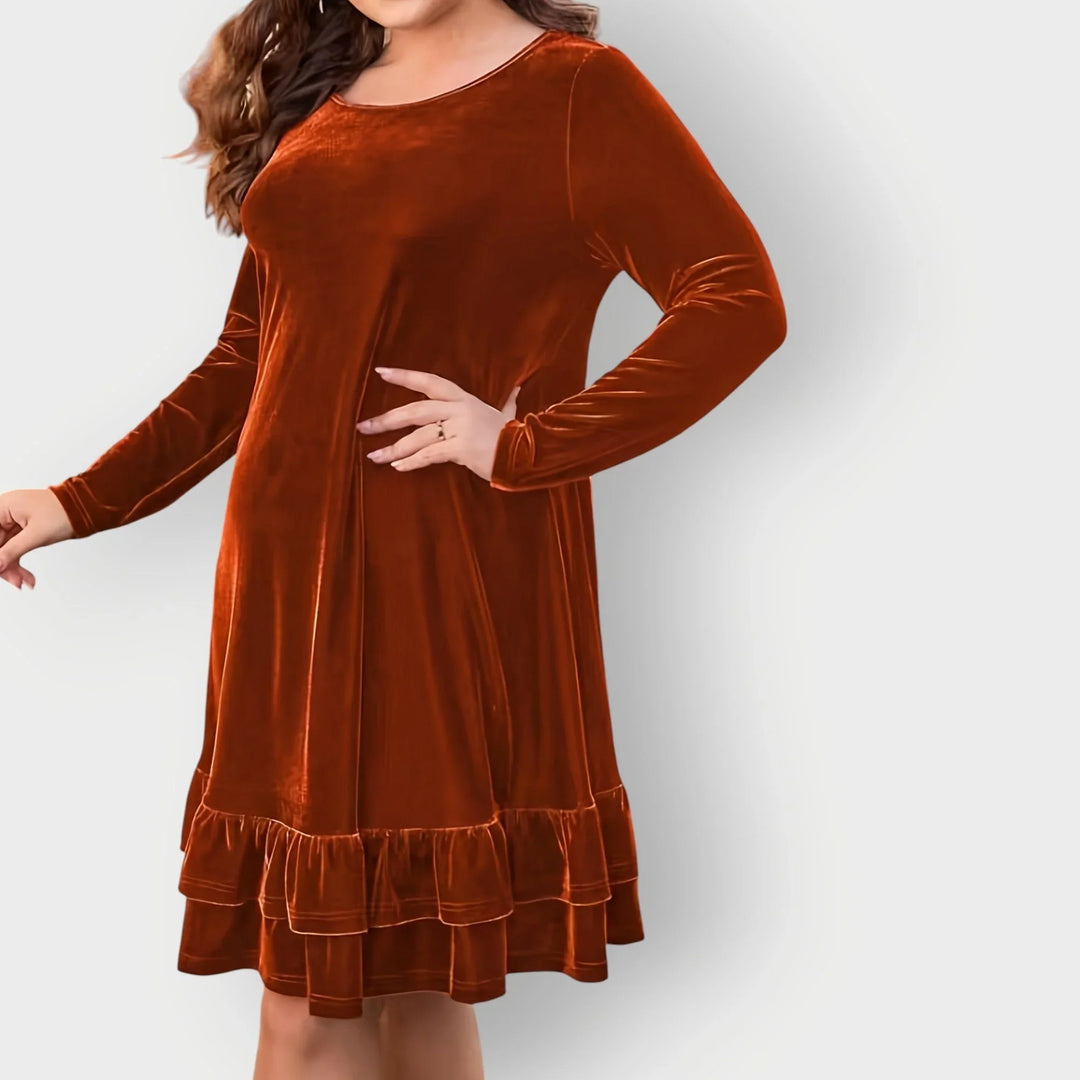 Women's Velvet Midi Dress with Ruffled Hem