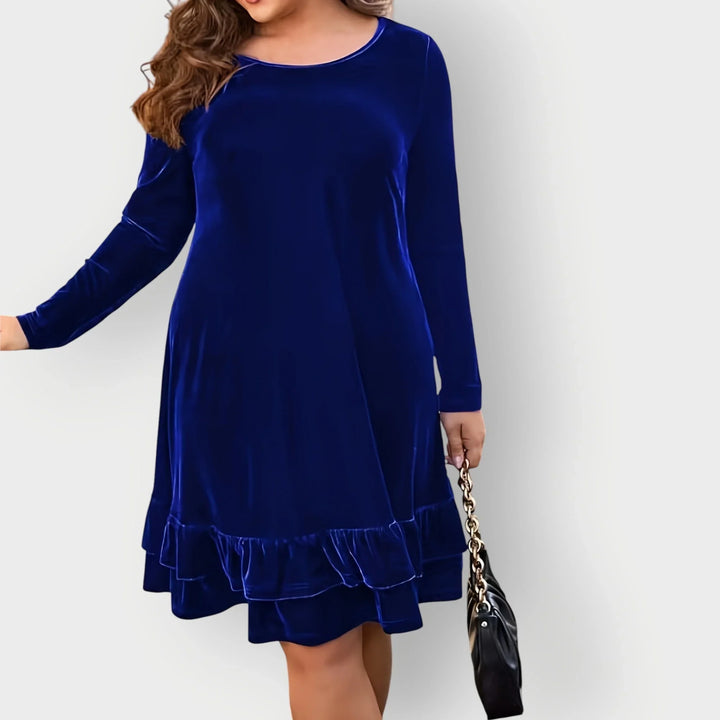 Women's Velvet Midi Dress with Ruffled Hem