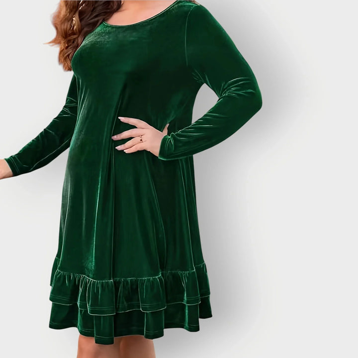 Women's Velvet Midi Dress with Ruffled Hem
