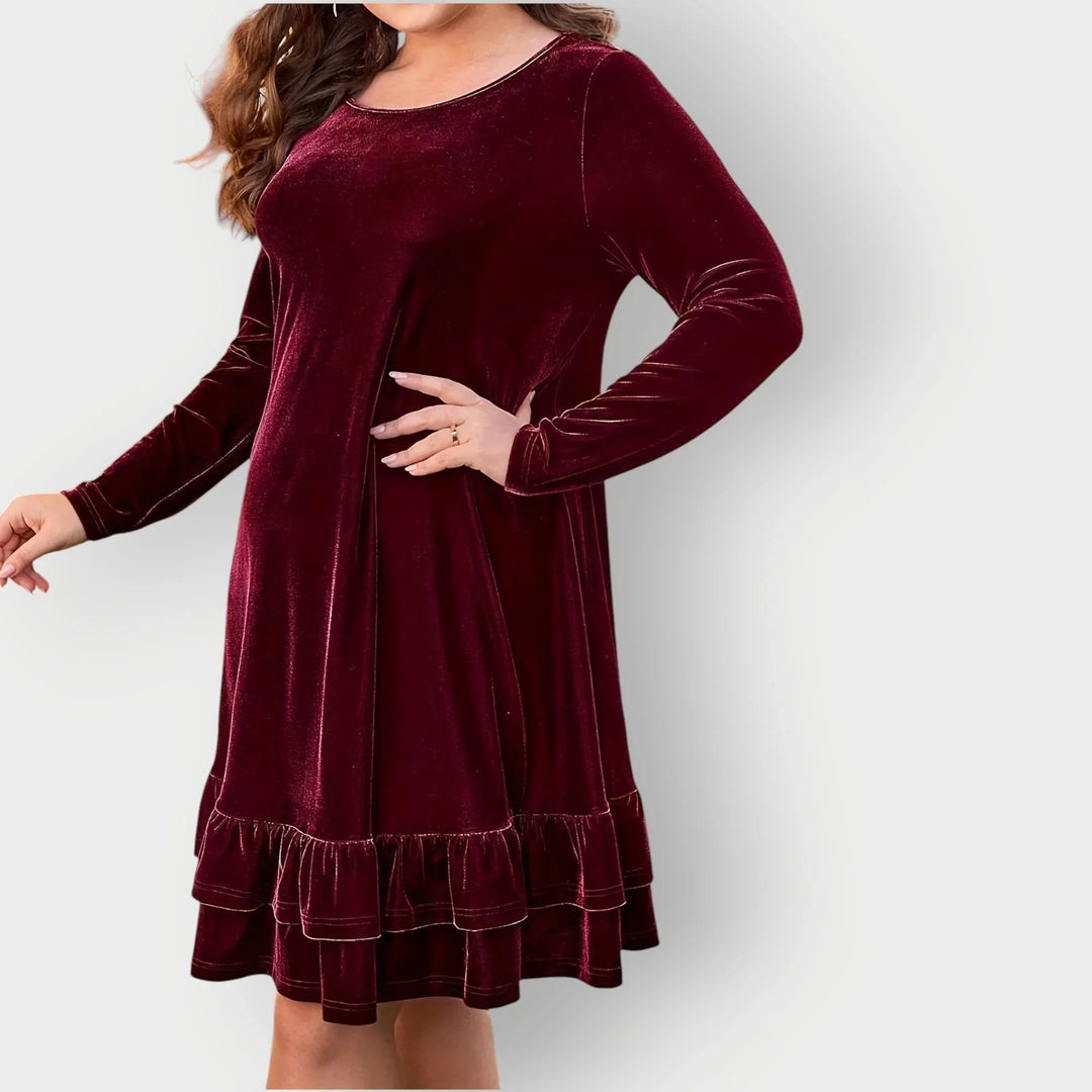 Women's Velvet Midi Dress with Ruffled Hem