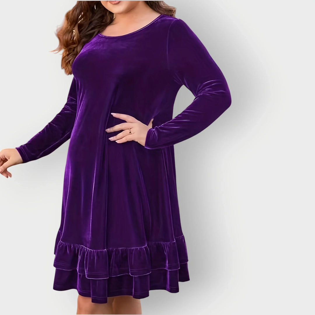 Women's Velvet Midi Dress with Ruffled Hem