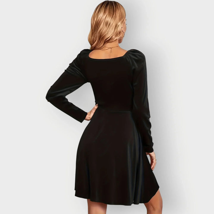 Women's Velvet Skater Dress with Puff Sleeves