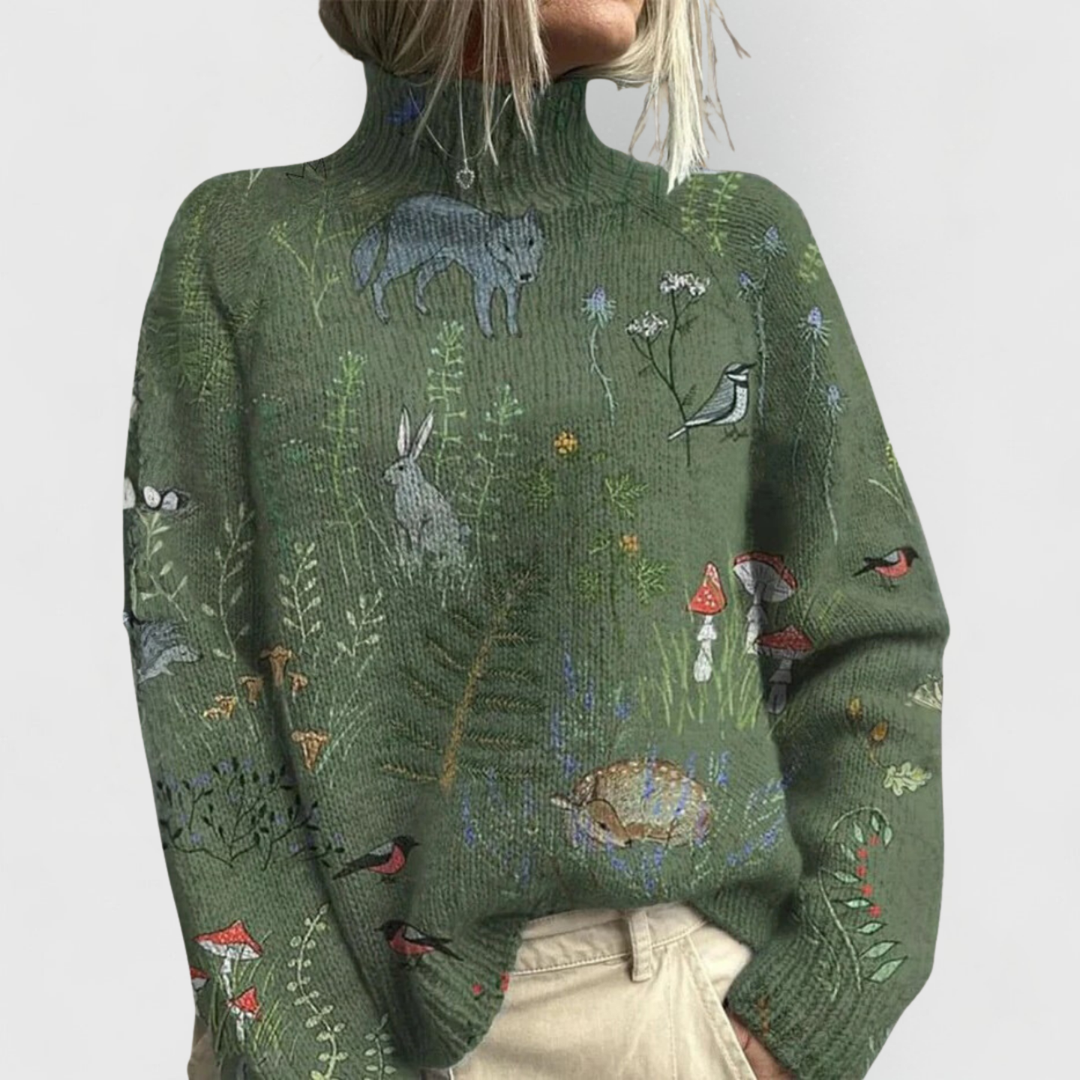 Women's Vintage Print Turtleneck Sweater - photo 2