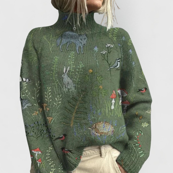 Women's Vintage Print Turtleneck Sweater - photo 2