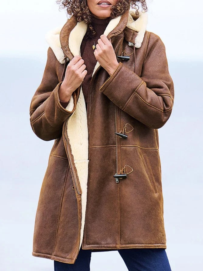 Women's Vintage Style Hooded Winter Coat in Brown - photo 1
