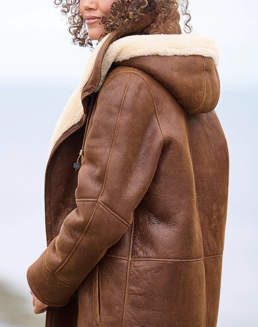 Women's Vintage Style Hooded Winter Coat in Brown - photo 2