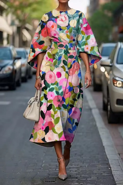 Women's Wedding Guest Floral Belted Midi Dress - photo 1