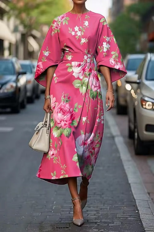 Women's Wedding Guest Floral Belted Midi Dress - photo 3