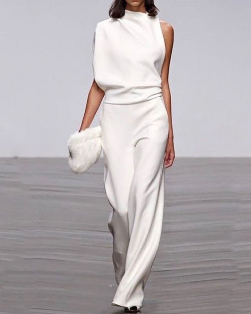 Women's Wide Asymmetric Jumpsuit with No Sleeves