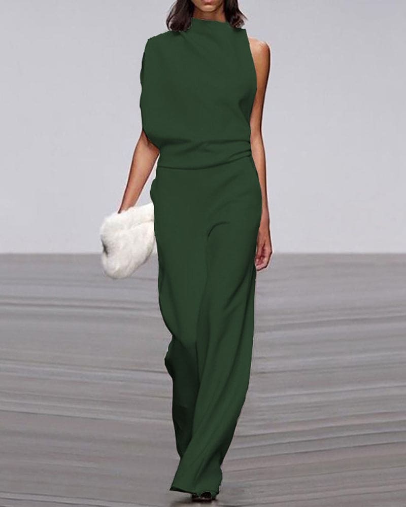 Women's Wide Asymmetric Jumpsuit with No Sleeves