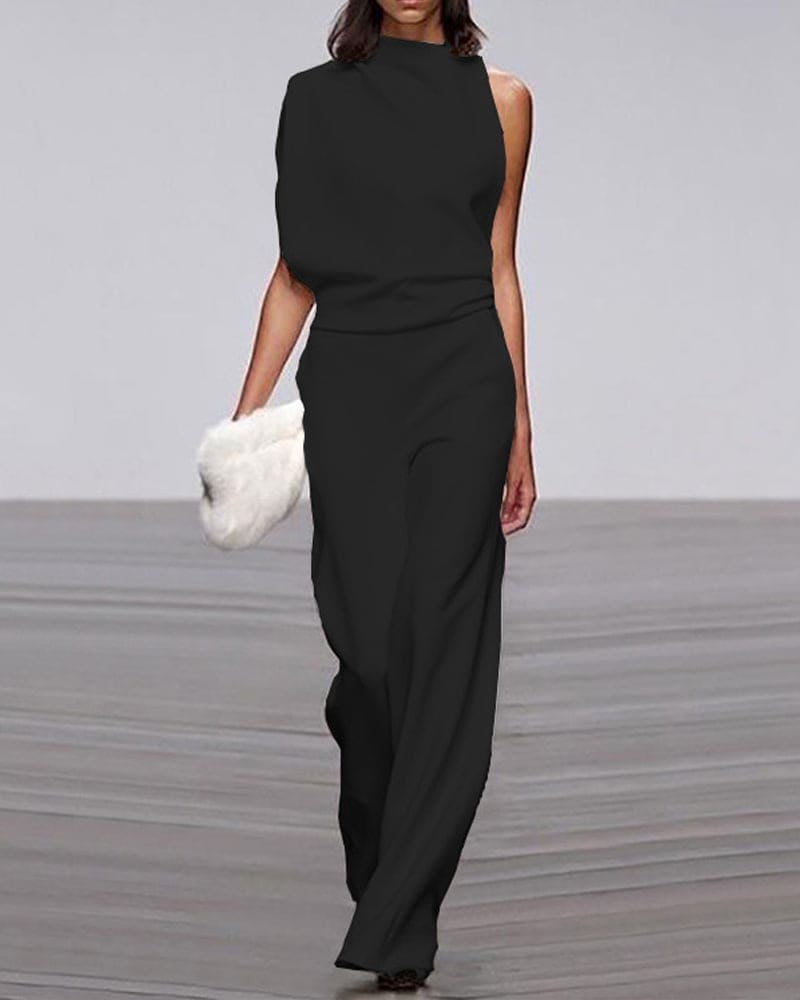 Women's Wide Asymmetric Jumpsuit with No Sleeves