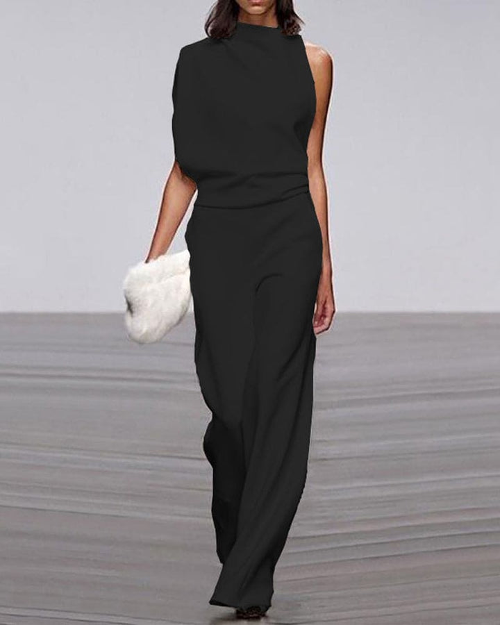 Women's Wide Asymmetric Jumpsuit with No Sleeves