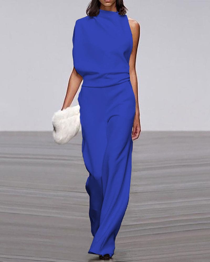 Women's Wide Asymmetric Jumpsuit with No Sleeves