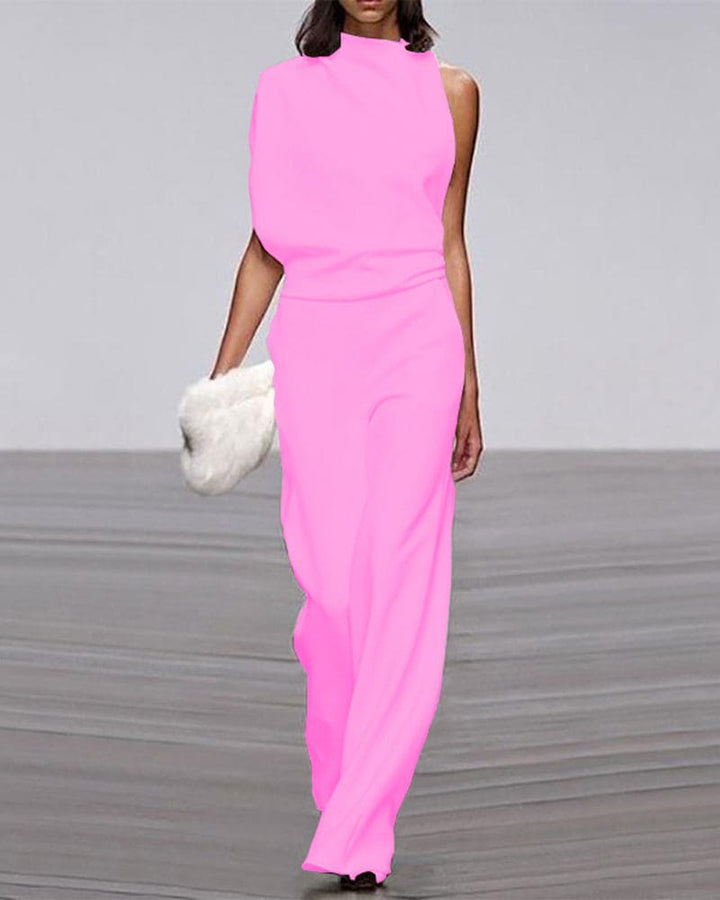 Women's Wide Asymmetric Jumpsuit with No Sleeves