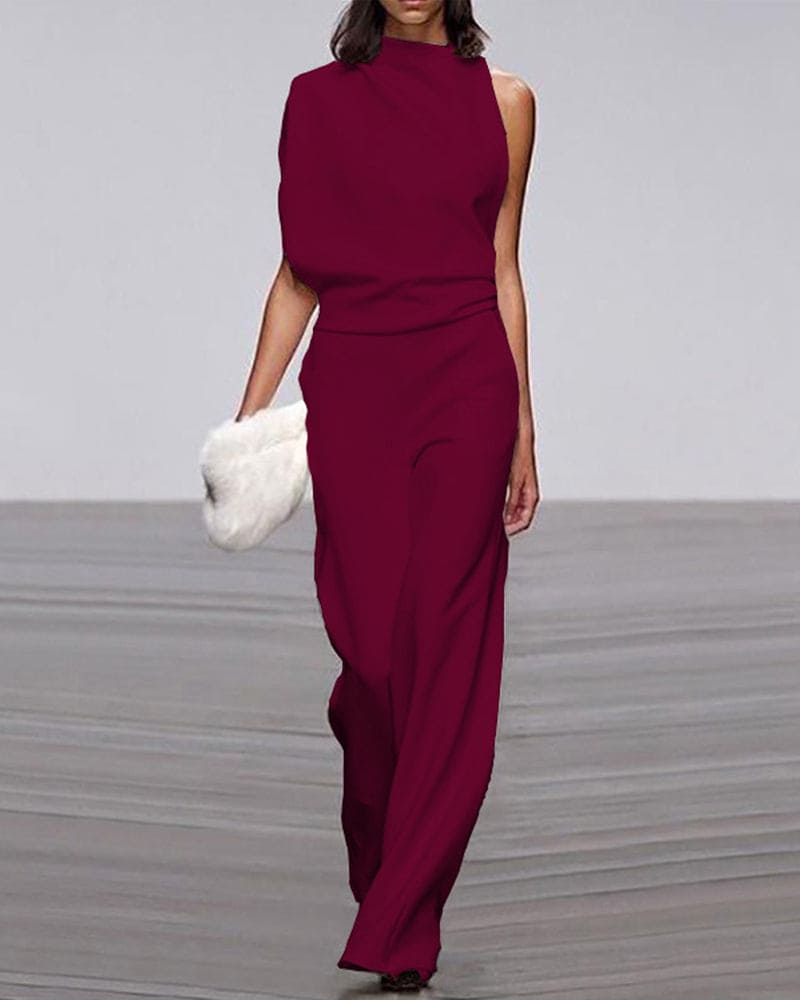 Women's Wide Asymmetric Jumpsuit with No Sleeves