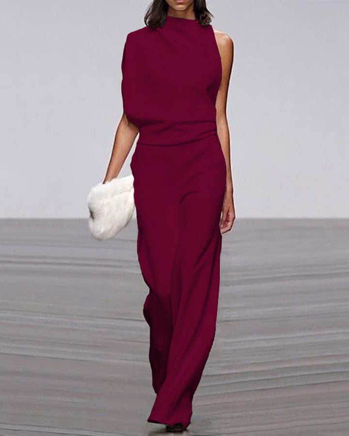 Women's Wide Asymmetric Jumpsuit with No Sleeves