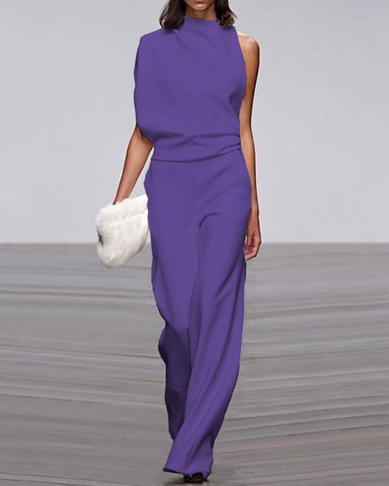 Women's Wide Asymmetric Jumpsuit with No Sleeves