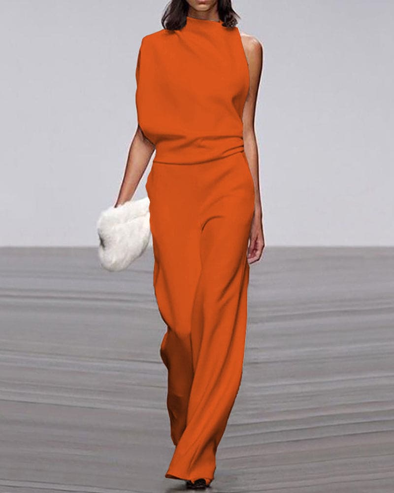 Women's Wide Asymmetric Jumpsuit with No Sleeves