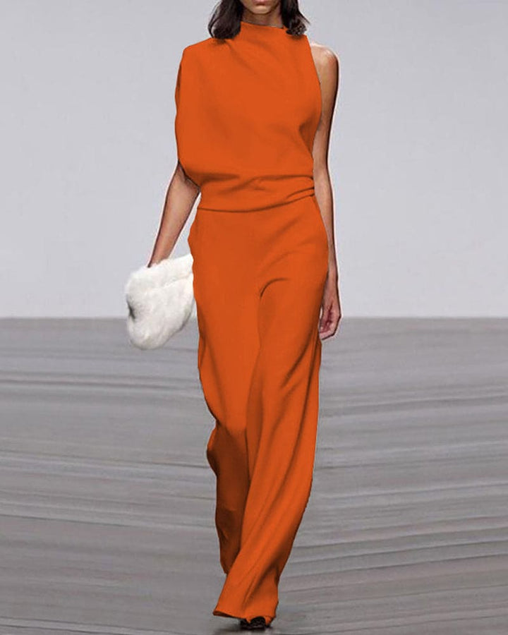 Women's Wide Asymmetric Jumpsuit with No Sleeves