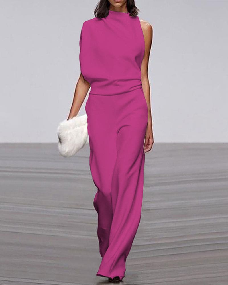 Women's Wide Asymmetric Jumpsuit with No Sleeves