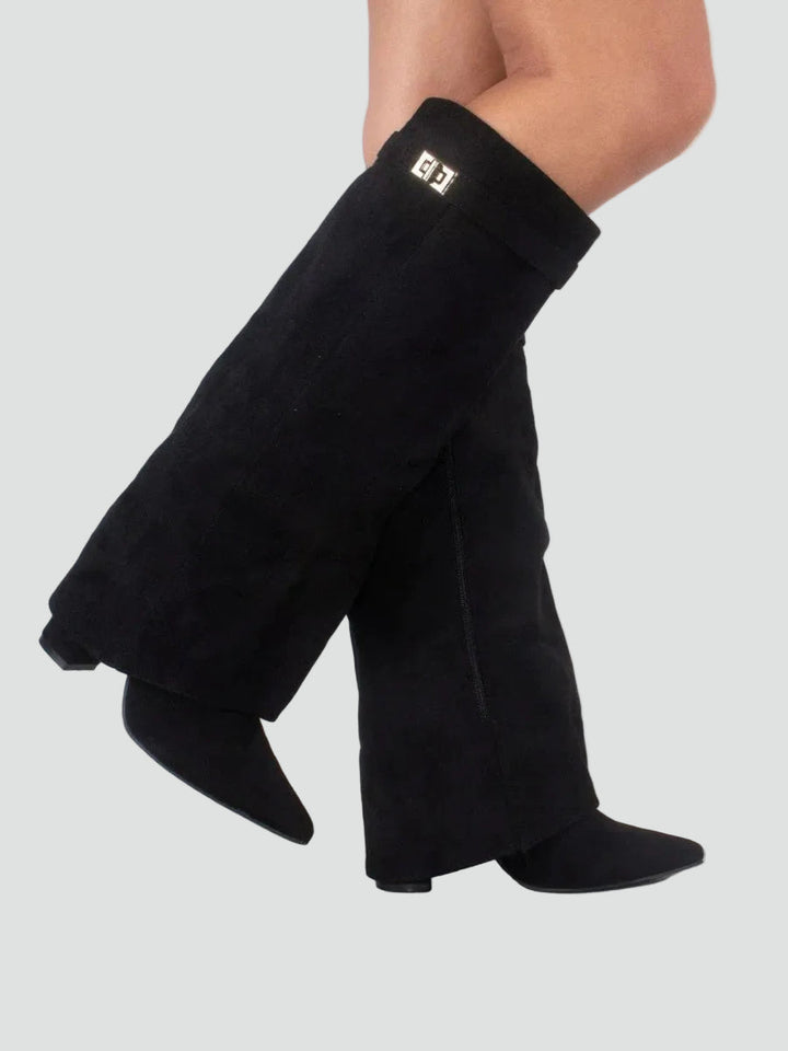 Faye - Women's Wide Calf Knee High Boots in Suede Look