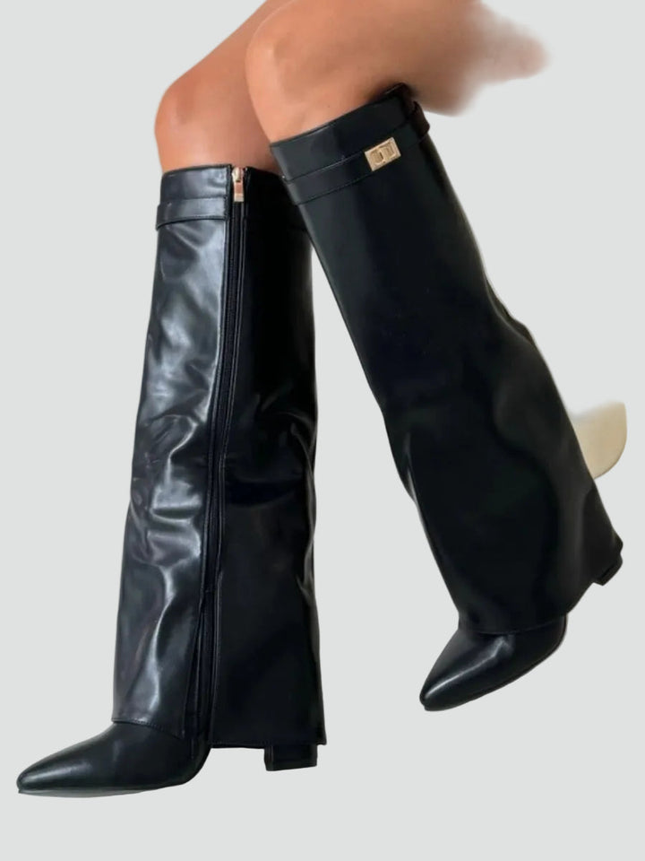 Faye - Women's Wide Calf Knee High Boots in Suede Look