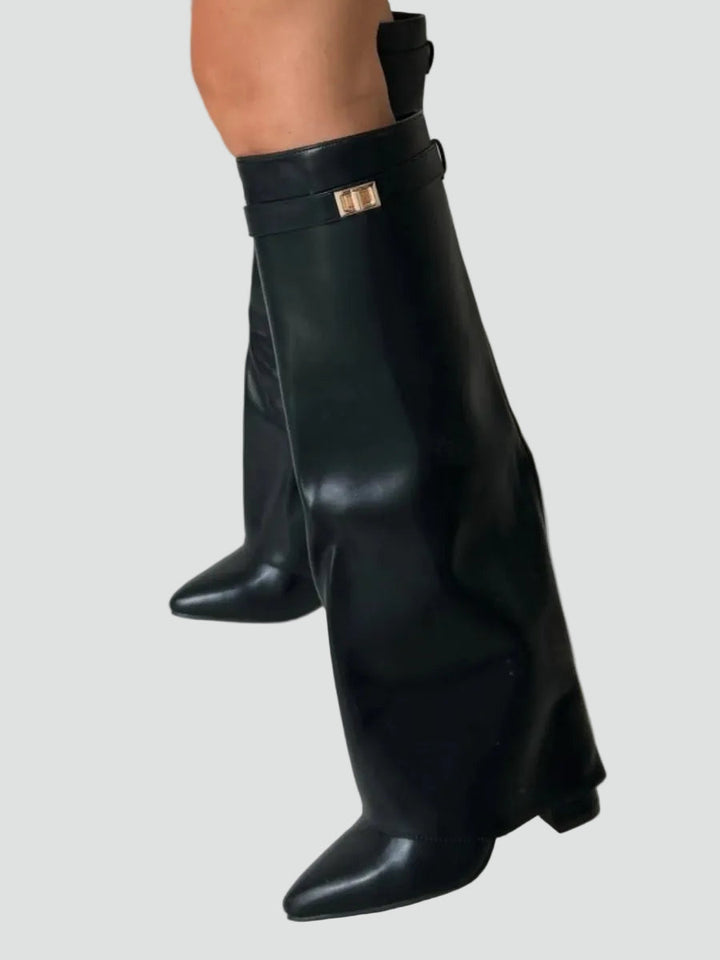 Faye - Women's Wide Calf Knee High Boots in Suede Look
