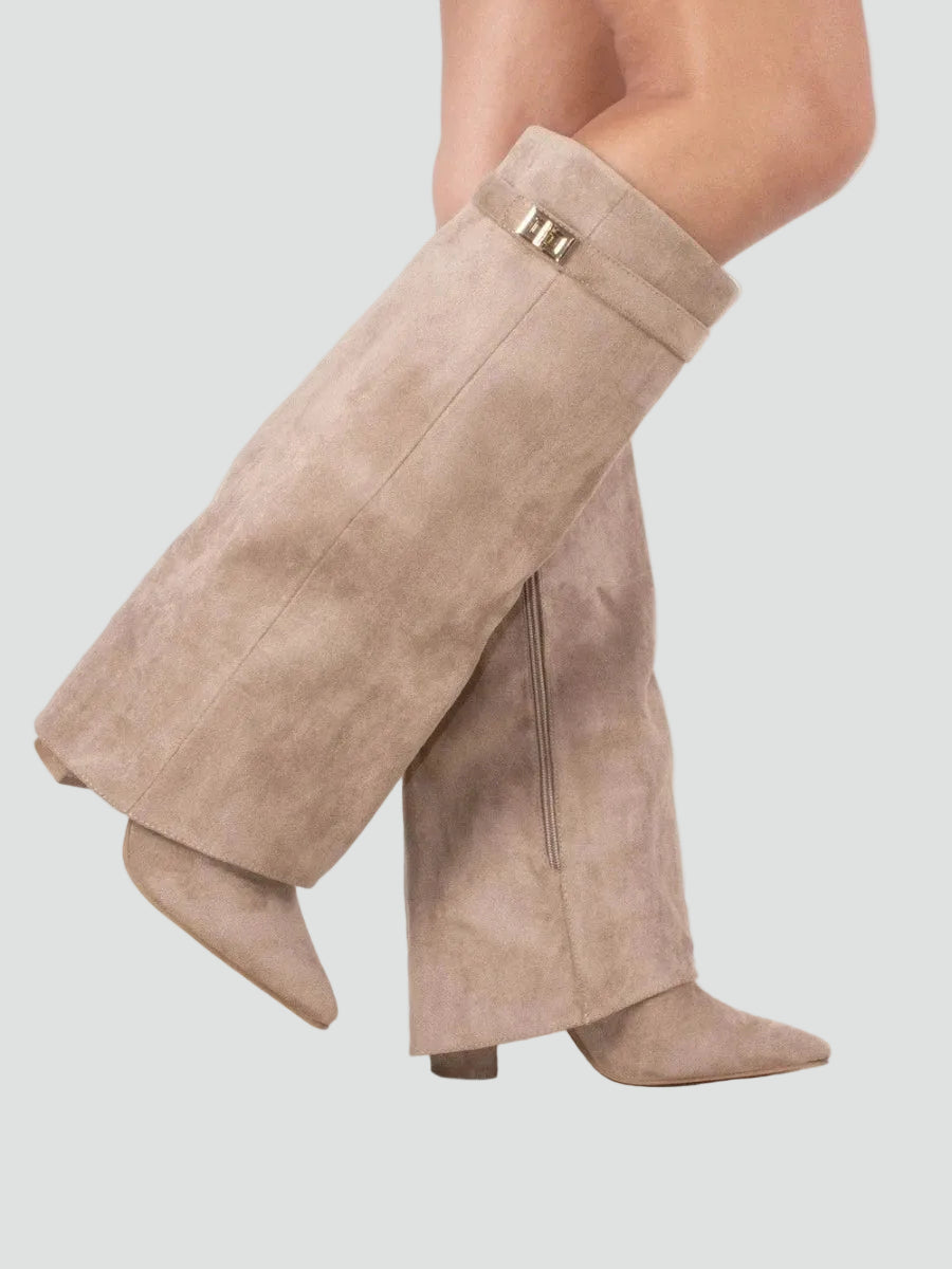 Faye - Women's Wide Calf Knee High Boots in Suede Look