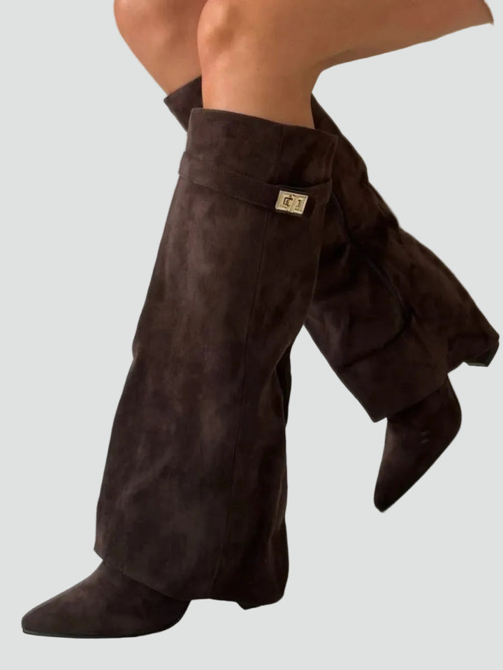 Faye - Women's Wide Calf Knee High Boots in Suede Look