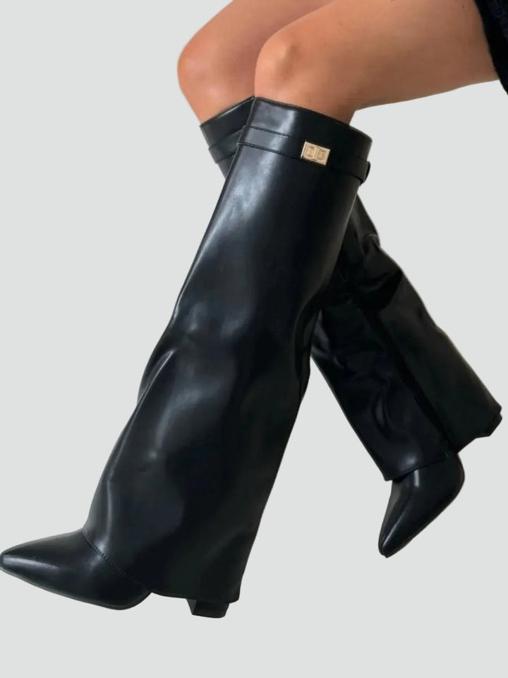 Faye - Women's Wide Calf Knee High Boots in Suede Look