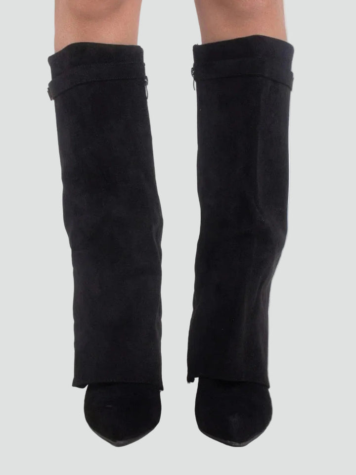 Faye - Women's Wide Calf Knee High Boots in Suede Look