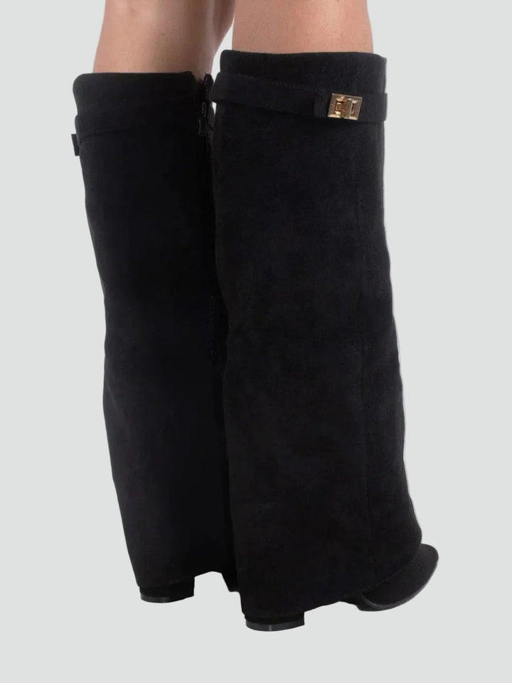 Faye - Women's Wide Calf Knee High Boots in Suede Look