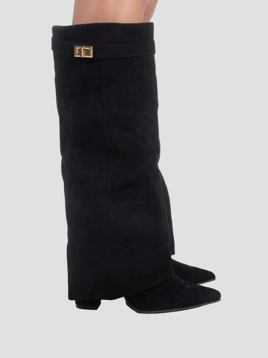 Faye - Women's Wide Calf Knee High Boots in Suede Look